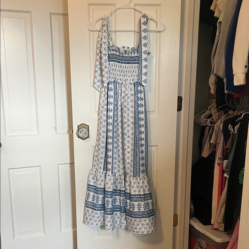 Blue and White Floral Maxi Dress